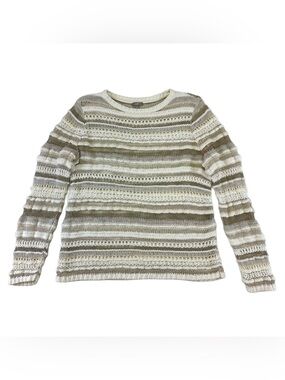 J Jill neutral open knit pullover sweater Large cotton blend taupe cream ivory
